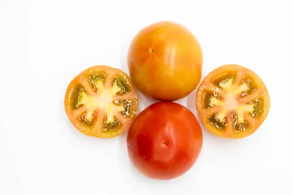 Groupe Différents Types Tomates Sur Fond Blanc Vue Dessus Tomates — Photo