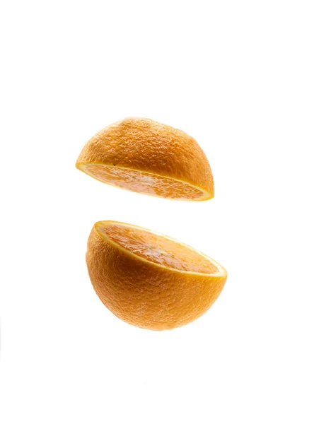 Orange Slices Flying Isolated White Background Clipping Path — Stockfoto