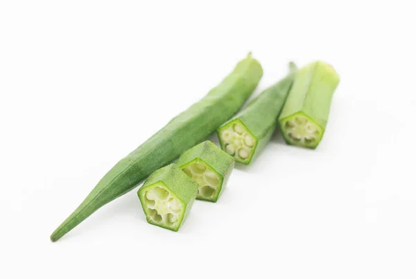 Whole Pieces Okra Lady Finger White Background — 图库照片