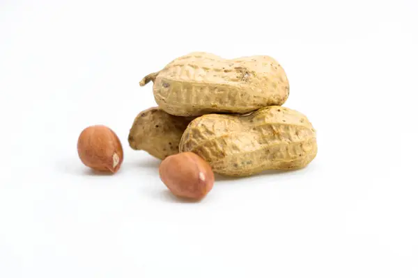Some Peanuts Isolated White Background — Photo