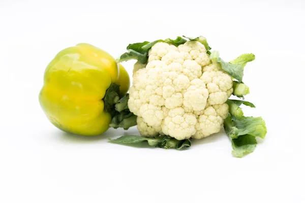 Fresh Cauliflower Bell Pepper Isolated White Background Healthy Vegetable — Stock Photo, Image