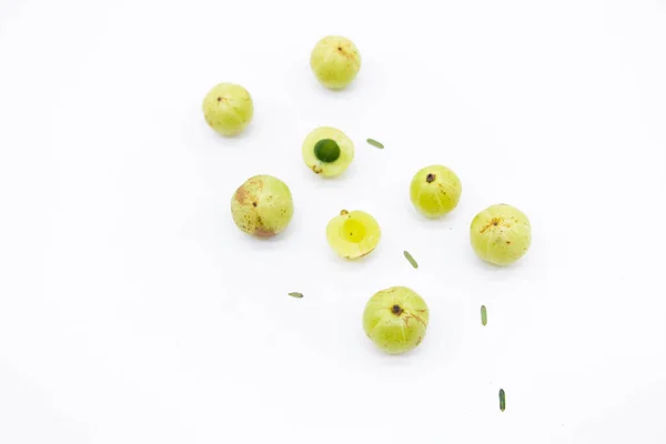 Gooseberry Fruits Amalaki Slice Row Isolated White Background Top View — 图库照片