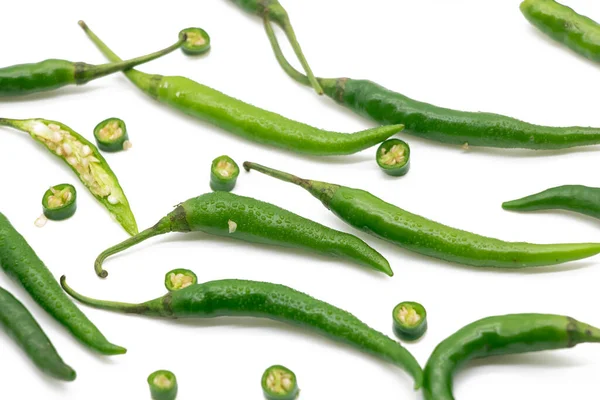 Whole Slices Lumbre Green Chili Pepper Isolated White Background — Stock Photo, Image