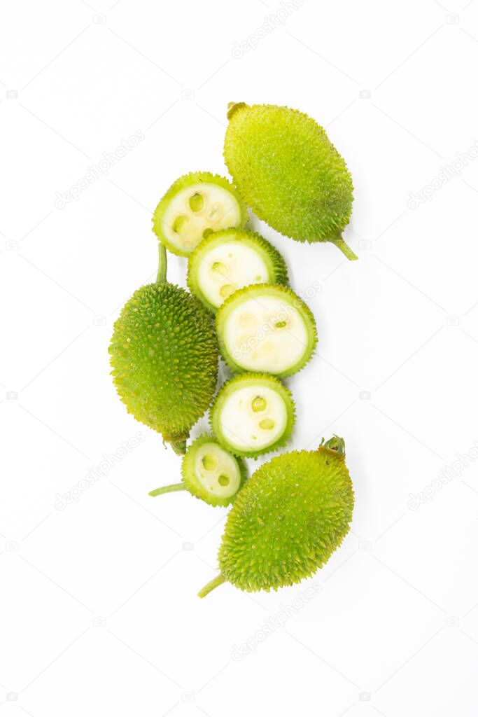 spiny gourd isolated on white background, top view