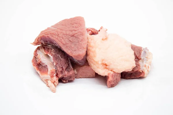 Selective Focus Fresh Pile Beef Cubes Isolated White —  Fotos de Stock