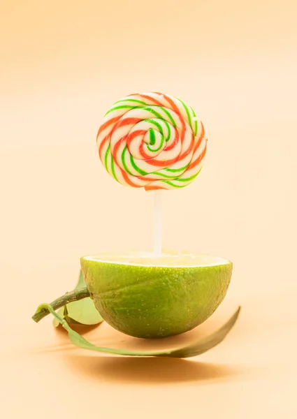 Lollipop Slices Lemon Isolated Colorful Background Lemon Flavour Candy — Photo