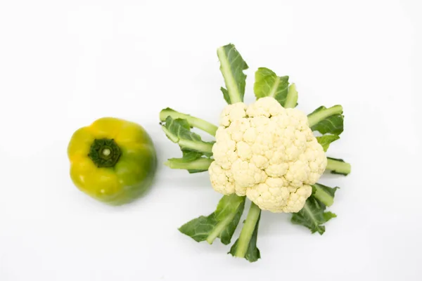 Fresh Cauliflower Bell Pepper Isolated White Background Vegetable Concept Top — Stock Photo, Image