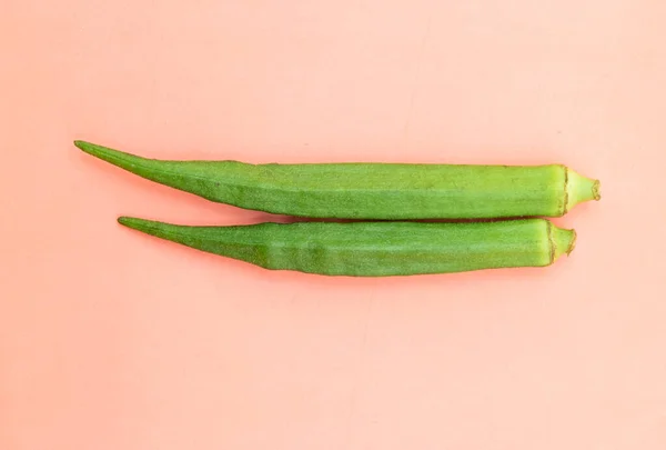 Okra Lady Finger Cooking Pink Background — Photo