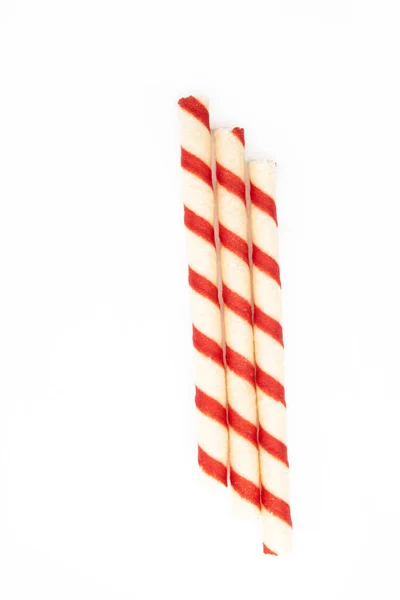 Red White Color Wafer Stick White Background — Stockfoto