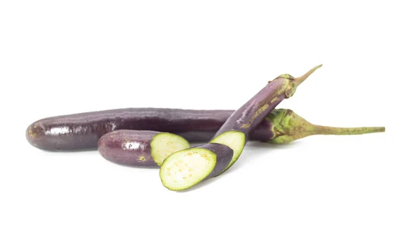 Fresh Long Eggplant Slices Isolated White Background — 图库照片