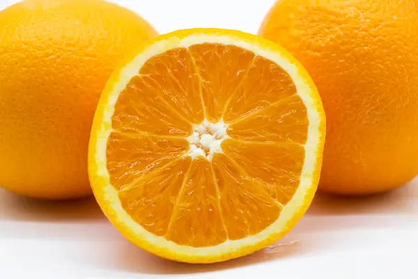 Fresh Whole Slices Orange Isolated White Background — Fotografia de Stock