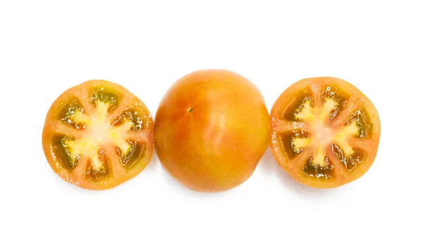 Tranches Tomates Fraîches Isolées Sur Fond Blanc Vue Dessus — Photo