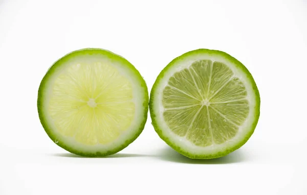 Single Slices Lemon Isolated White Background Front View — Stok Foto