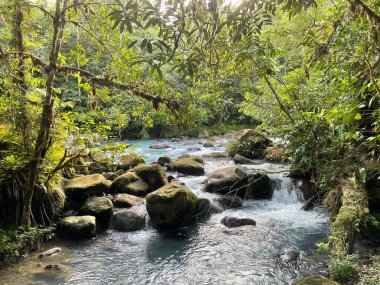 Dağ tropikal gölü gök mavisi nehir akıntısı kayaları