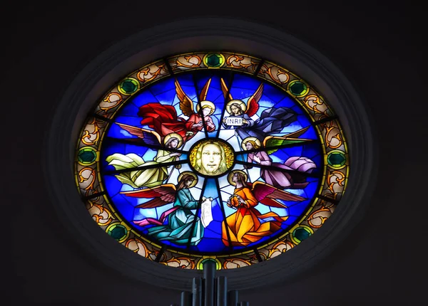 Sanctuary Holy Face Manoppello Abruzzo Painted Glass Rose Window — 스톡 사진