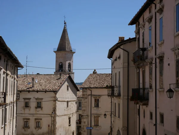 Pescocostanzo Abruzzo Glimpse Houses Town Bell Tower Mother Church Overlooks — Stock fotografie