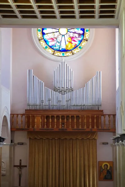 Манфелло Абруццо Святилище Святого Фаса Орган Трубы Розовое Окно Расписанное — стоковое фото