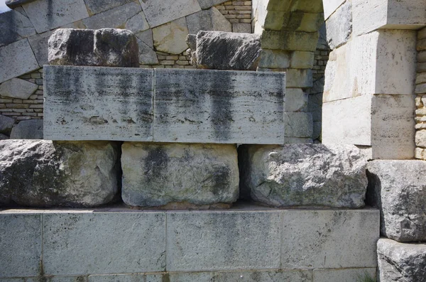 Detalhe Fortificação Santuário Italiano Pietrabbondante Molise Itália — Fotografia de Stock