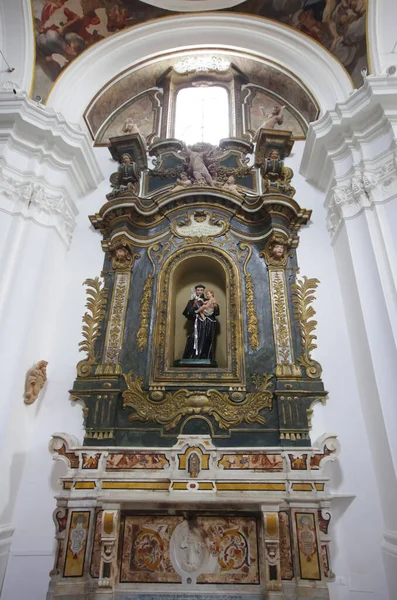 ラリーノ モリーゼ サンフランチェスコの記念教会 主祭壇と内部 聖人とフレスコ画とニッチ — ストック写真
