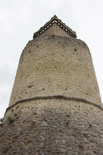 Detalhe Uma Torre Castelo Caldora Castelo Cantelmo Centro Histórico Pacentro — Fotografia de Stock