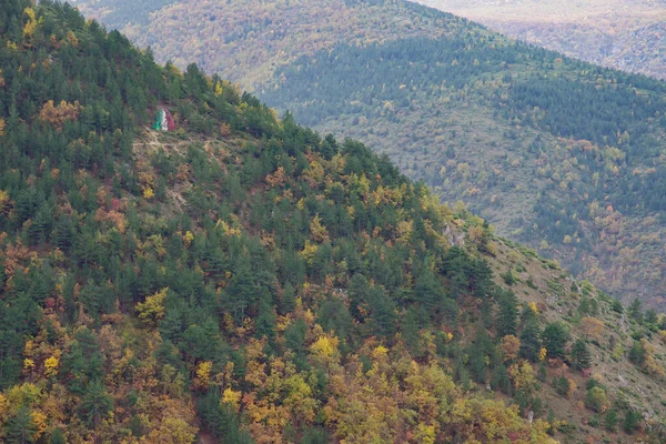 Pacentro Höstlig Utsikt Över Den Omgivande Skogen Och Pietra Spaccata — Stockfoto