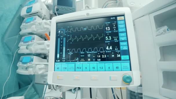 Monitor funcional del paciente instalado en la sala médica — Vídeos de Stock