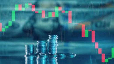 Multilayered display with money and stock market graphs