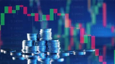 Multilayered screen with live stock charts and coins
