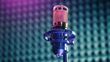 Professional microphone in neon lights. 4K