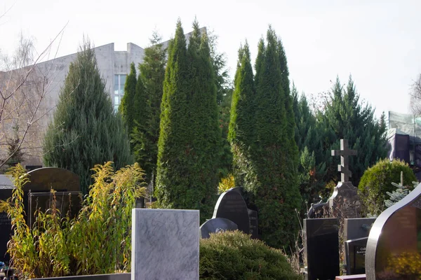 Vista geral do enterro no cemitério local — Fotografia de Stock