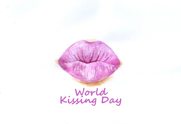 Watercolor lips drawing of world kiss day pink