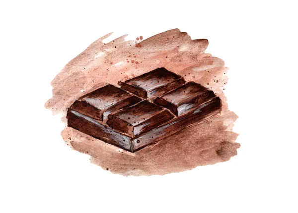 Chocolate Aquarela Sobre Fundo Marrom Branco Ilustração Comida Aquarela Imagens — Fotografia de Stock