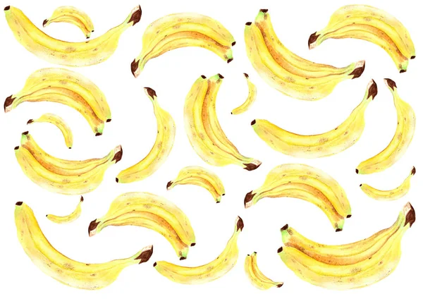 Banane Grămadă Banane Ilustrație Acuarelă Fructe Acuarelă Modelul Desen Mână — Fotografie, imagine de stoc