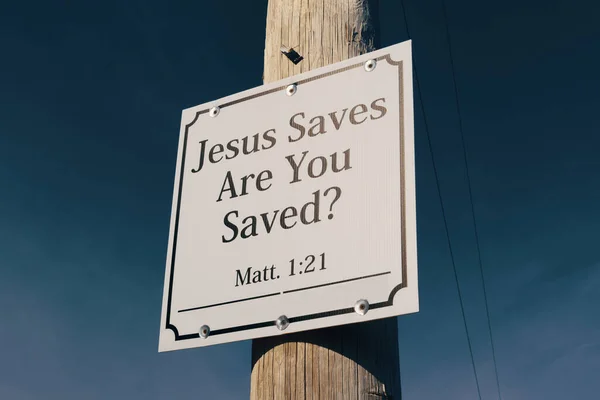 Jesus Saves Sign Telephone Pole Promising Salvation — Stock Photo, Image