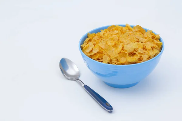 Breakfast Cereal Spoon White Copy Space —  Fotos de Stock