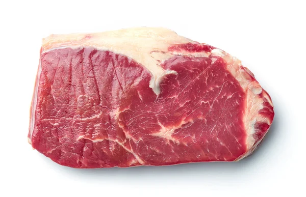 Bife Striploin Cru Isolado Fundo Branco Vista Superior — Fotografia de Stock