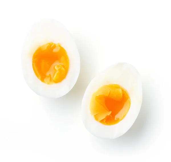 Які Варені Яйця Ізольовані Білому Тлі Вид Зверху Стокове Фото