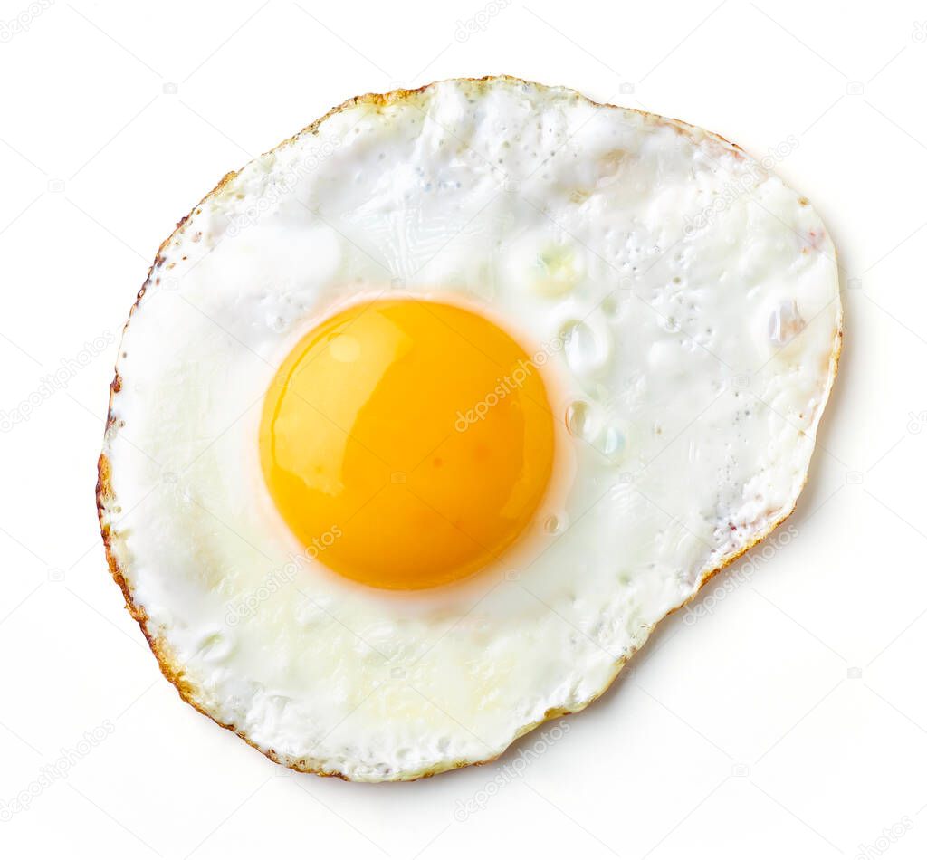 Fried egg isolated on white background, top view