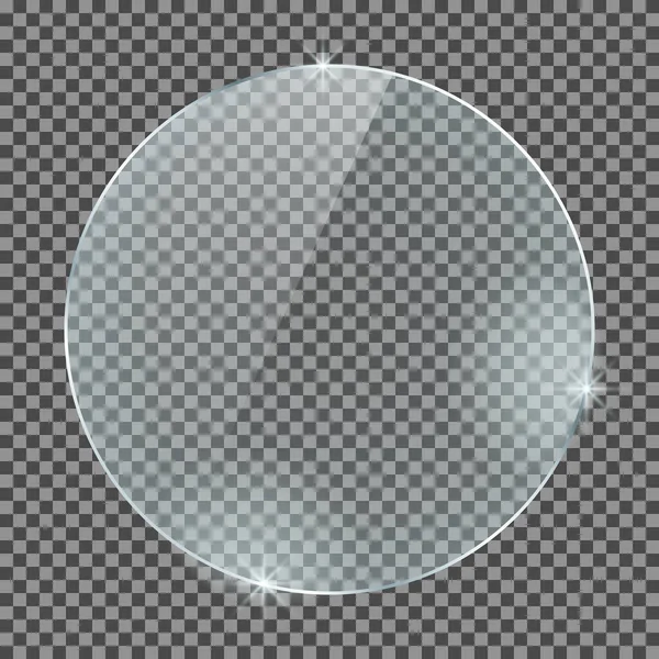 圆形玻璃板隔离在透明的背景上 有反射和灯光效果的矢量玻璃 — 图库矢量图片
