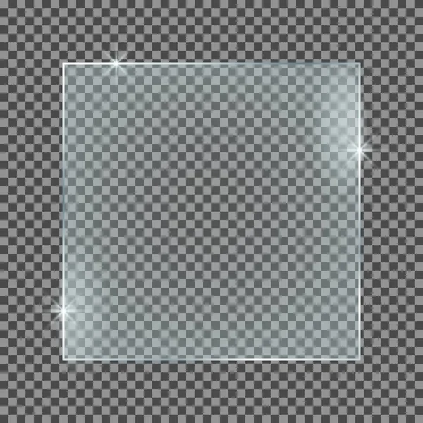 Vierkante Glasplaat Geïsoleerd Een Transparante Achtergrond Vectorglas Met Reflectie Lichteffecten — Stockvector