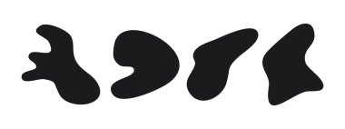 Siyah sıvı kütle şekilleri. Bir dizi düzensiz akışkan şekil. Basit yuvarlak pürüzsüz su formlarının vektör siluetleri