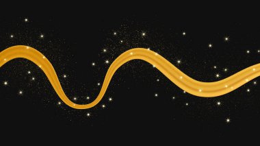Koyu arkaplanda parlak ve parıltılı bir etkisi olan altın dalga. Parıltılı parıltılı altın dalga çizgileri