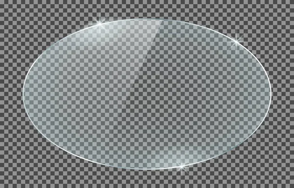 Овальная Стеклянная Пластина Изолирована Прозрачном Фоне Векторное Стекло Отражением Световыми — стоковый вектор