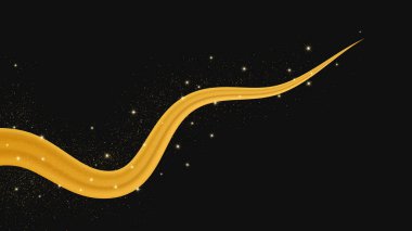 Koyu arkaplanda parlak ve parıltılı bir etkisi olan altın dalga. Parıltılı parıltılı altın dalga çizgileri