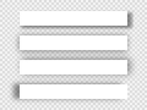 影のある紙のセット 透明な背景に白い空白の紙の影の効果 設計のためのベクトル要素 — ストックベクタ