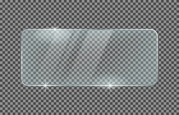 Afgeronde Rechthoekige Glasplaat Geïsoleerd Een Transparante Achtergrond Vectorglas Met Reflectie — Stockvector