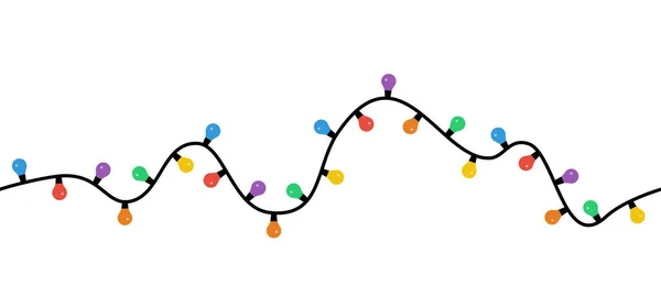 Seamless Christmas Lights Vector String Colorful Holiday Lights Xmas Cards — Stok Vektör