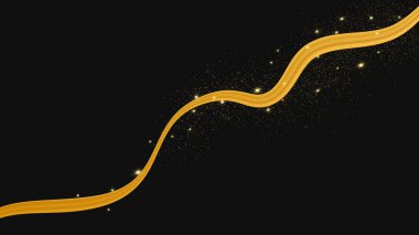 Koyu arkaplanda parlak ve parıltılı bir etkisi olan altın dalga. Parıltılı parıltılı altın dalga çizgileri