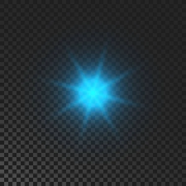 Sparkling Star Blue Glowing Flickering Flashing Light Dark Transparent Background — ストックベクタ