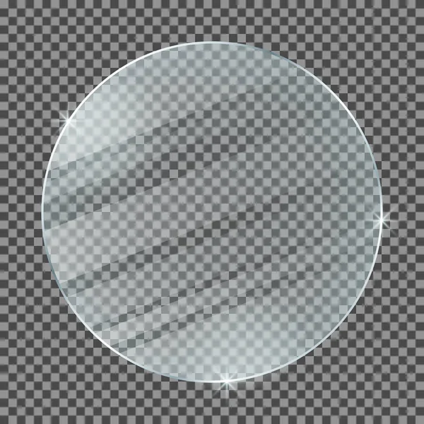 Круглая Стеклянная Пластина Прозрачном Фоне Векторное Стекло Отражением Световыми Эффектами — стоковый вектор